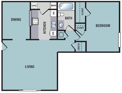 Northwood Place Apartments Meridian, MS 1 Bedroom Floor Plan 2D
